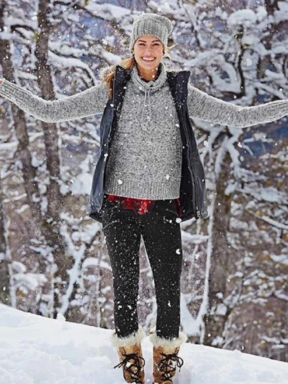Athleta‎ Traverse City Gray Merino Wool Funnel Neck Sweater XL